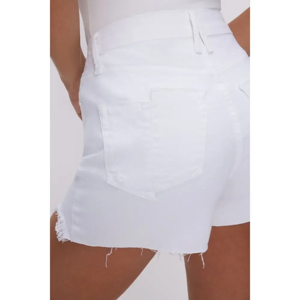 Good American Raw Hem White Girlfriend Denim Shorts Women's Size 2/26 NWT